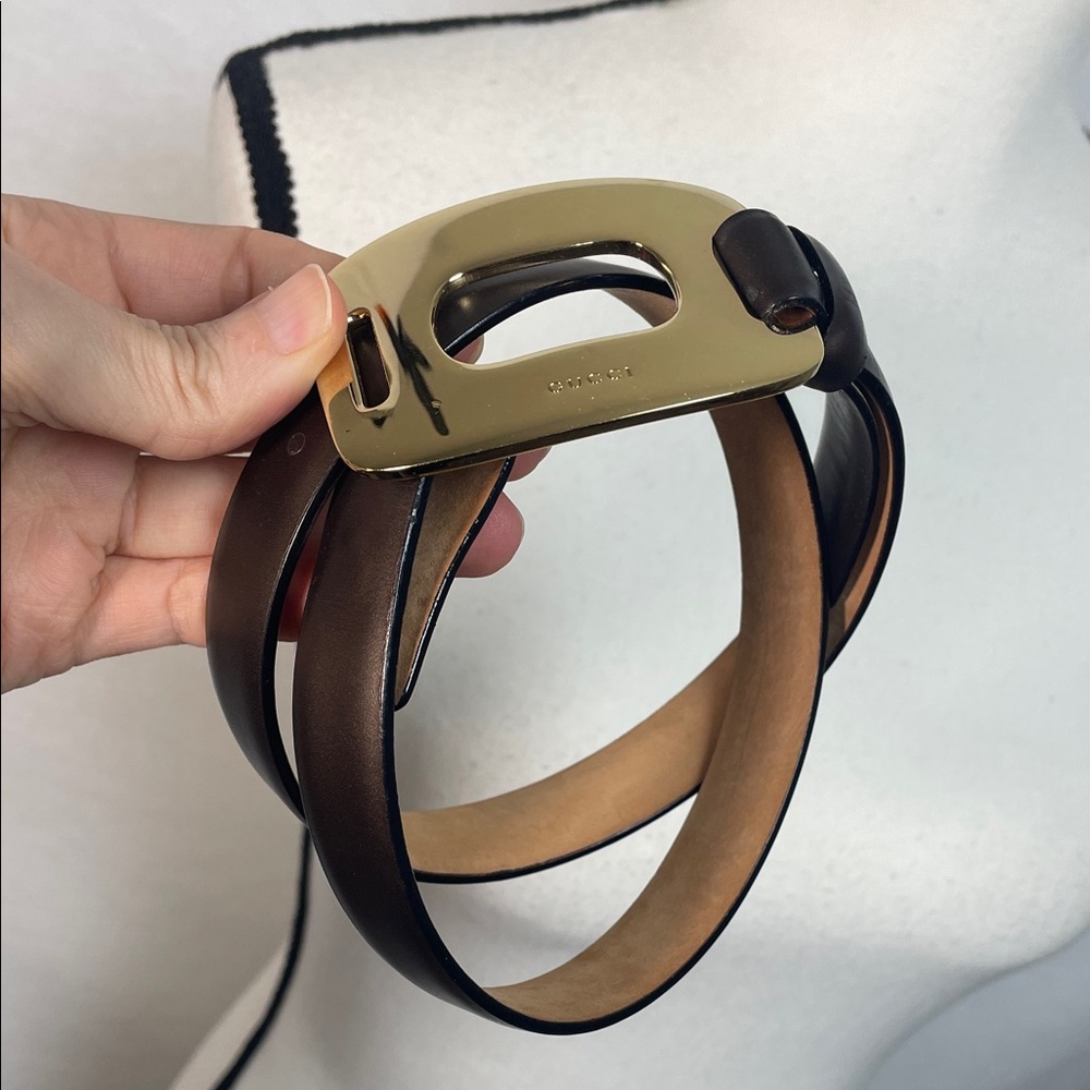 Gucci Brown Leather Belt with Gold Buckle - Picture 7 of 16